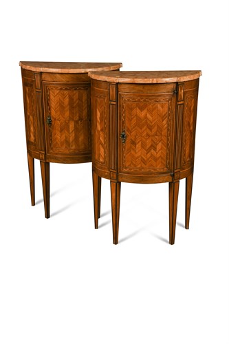 Lot 560 - A small pair of French kingwood demi-lune commodes