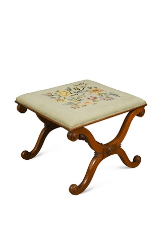 Lot 566 - A 19th century walnut X framed stool