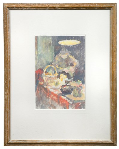 Lot 245 - Judy Scott Kitchen interior scene with lady