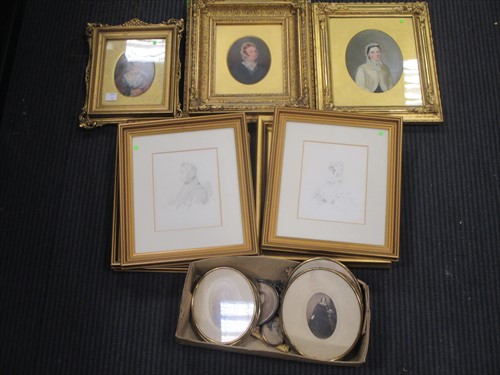 Lot 143 - Collection of small framed portraits and...