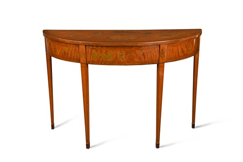 Lot 517 - A Sheraton revival satinwood and marquetry inlaid demi-lune side table