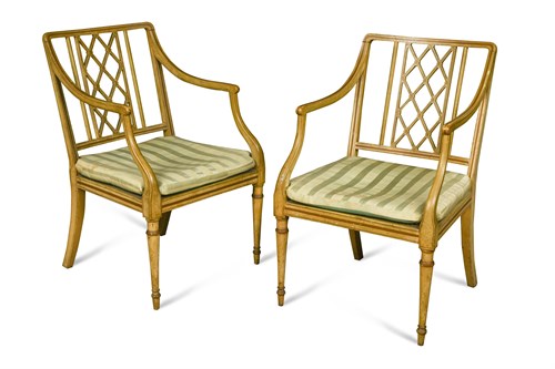 Lot 570 - A pair of George III mahogany painted armchairs