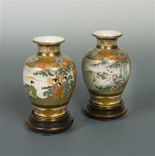 Lot 14 - A pair of Japanese Satsuma pottery small vases, circa 1910-20