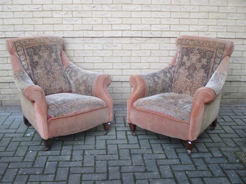 Lot 639 - A pair of late Victorian deep armchairs (2)