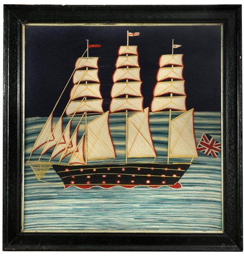 Lot 358 - An early 20th century woolwork picture of a ship