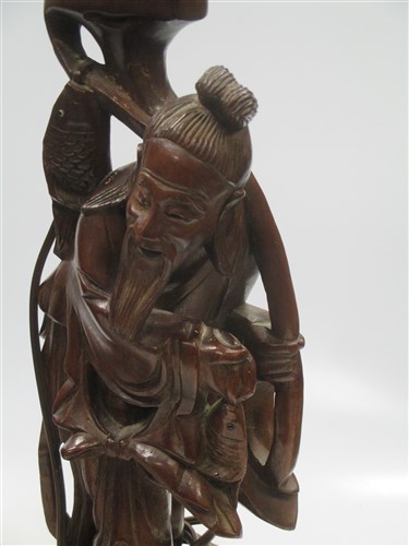 Lot 160 - Chinese carved wood lamps in the shape of...