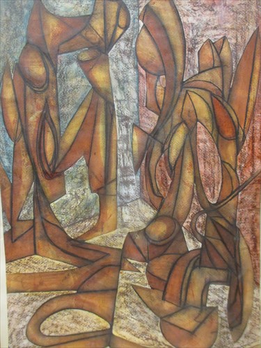 Lot 390 - Peter Nuttall, stylised figures, watercolour...