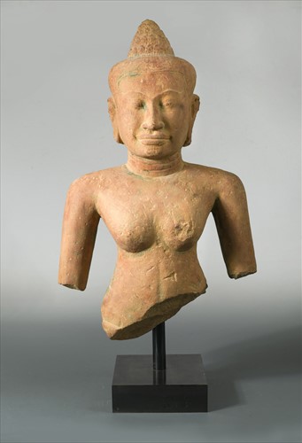Lot 96 - A Khmer sandstone bust of Buddha