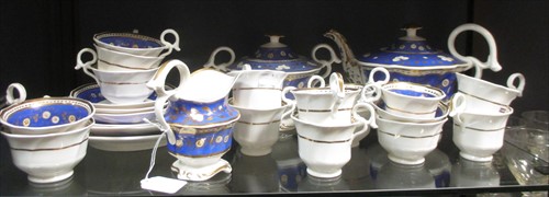 Lot 54 - A factory 'x' blue & gilt porcelain teaset, 19th century