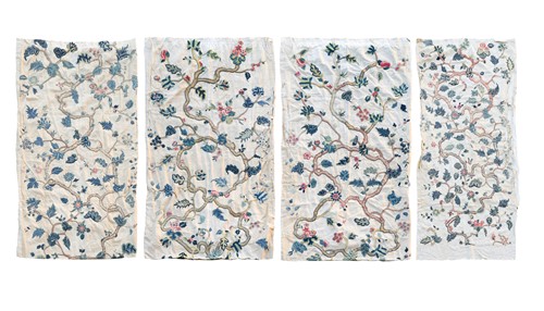 Lot 176 - Four Carolean style crewelwork wall hangings, late 17th century