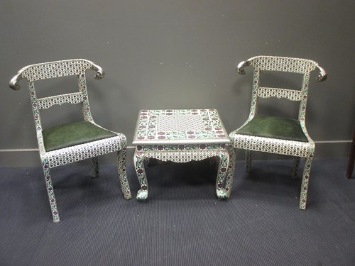 Lot 295 - A pair of chairs with matching table (3)