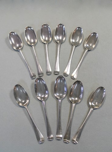Lot 434 - A set of six George I silver tablespoons, together with a further pair and three single examples