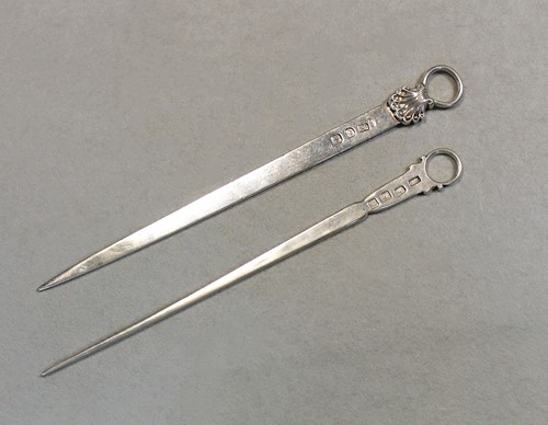 Lot 399 - Two George III 18th century silver meat skewers