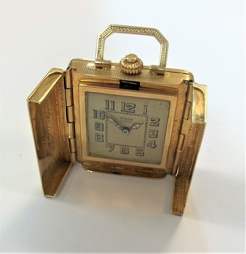 Lot 390 - Türler, Zurich  - A delightful 14ct gold travelling timepiece