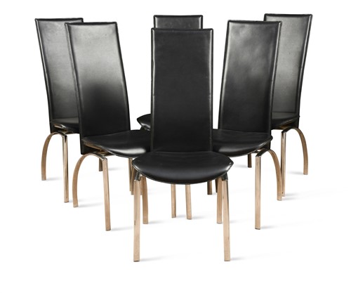 Lot 311 - A set of six black vinyl and chrome high-back dining chairs