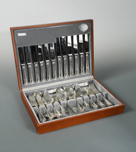 Lot 410 - A canteen containing a 57 piece set of silver plated cutlery with two additions