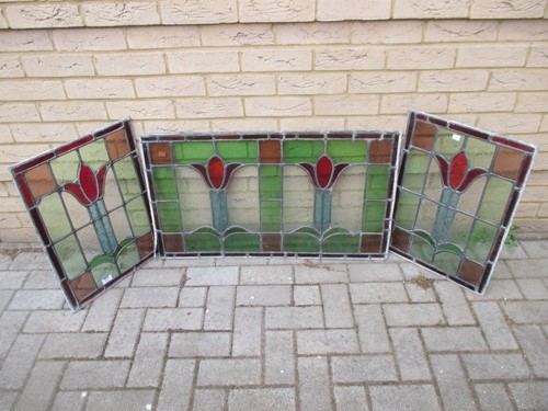Lot 175 - A triptych of 20th century stained glass...