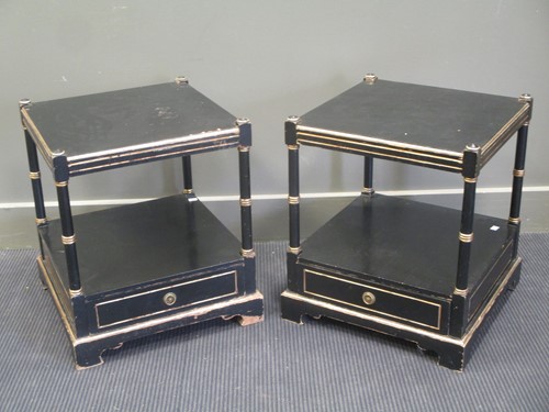 Lot 293 - A pair of ebonised and gilt decorated side...