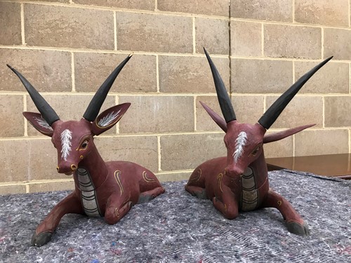 Lot 178 - A pair of painted model antelope, probably...