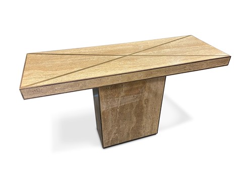 Lot 253 - A 20th century brass inlaid marble console table