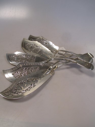 Lot 116 - 3 Victorian silver fish servers together with...