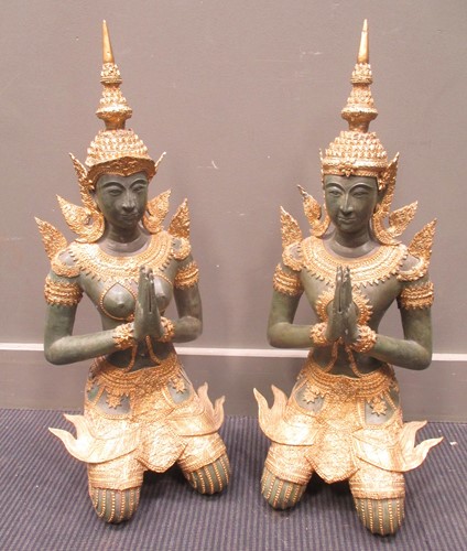 Lot 31 - A pair of painted bronze or brass Thai...