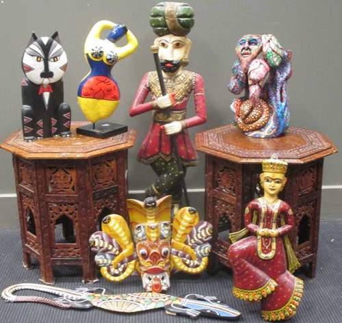 Lot 155 - Two Indian teak and brass inlaid occasional...