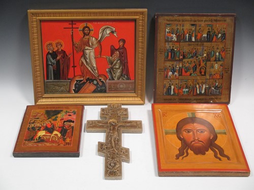 Lot 19 - Three Russian/Greek icons painted on wood...