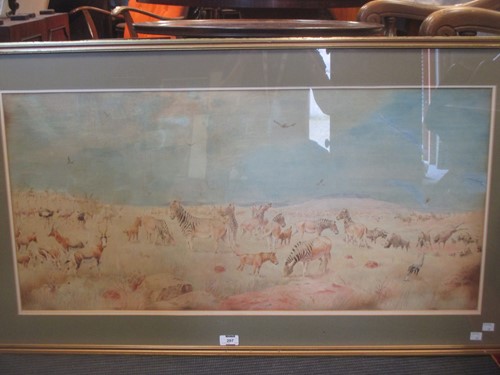 Lot 207 - A watercolour of African wildlife, signed...