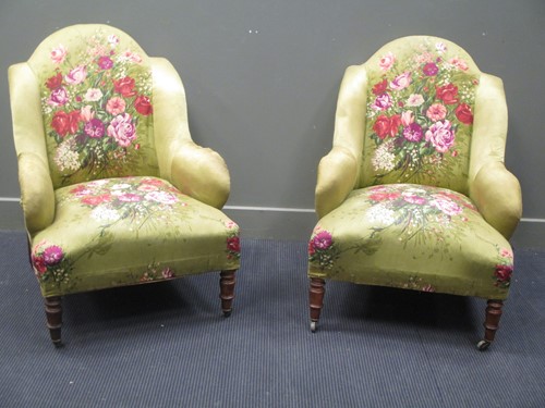 Lot 357 - Pair of arm chairs with floral upholstery (2)
