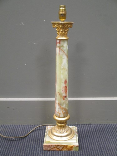 Lot 159 - An onyx Corinthian column table lamp