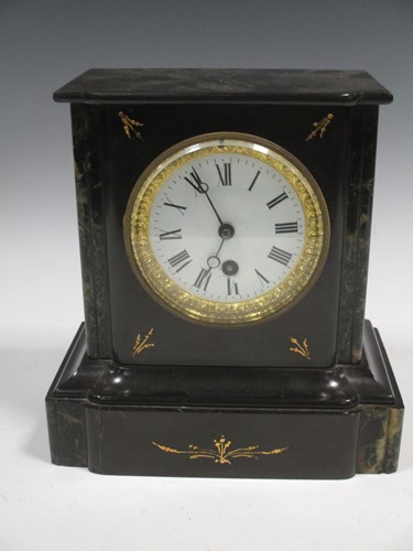 Lot 17 - A black slate mantel clock, with Roman...