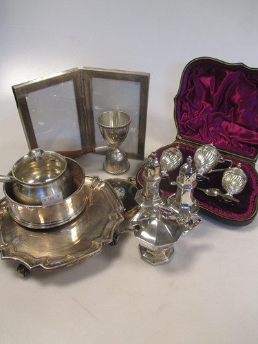 Lot 117 - Two 3 piece condiment sets (one cased), a...