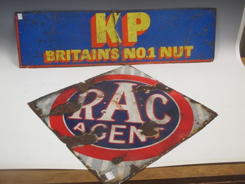 Lot 65 - RAC Agent double sided enamel sign, and...
