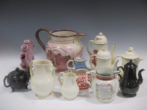 Lot 41 - A large 19th century lustre jug, three...