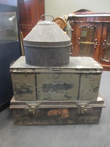 Lot 147 - Three tin boxes for military uniforms...