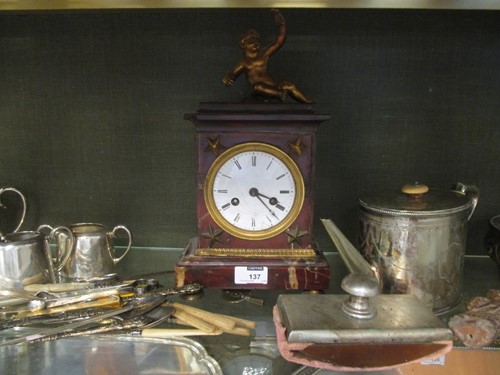 Lot 137 - A French marble mantle clock mounted with a...
