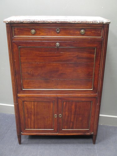 Lot 350 - A French mahogany marble top secretaire...