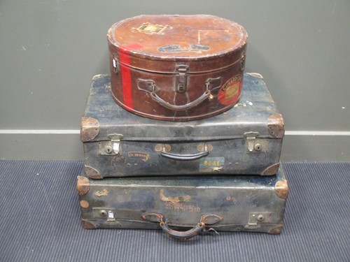Lot 157 - Two travelling cases and a hat box, all with...