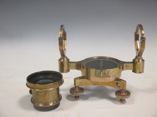 Lot 72 - A brass nautical compass and a brass wide...