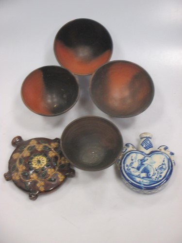 Lot 151 - A small tinglaze heart shape flask 12.5cm high,...