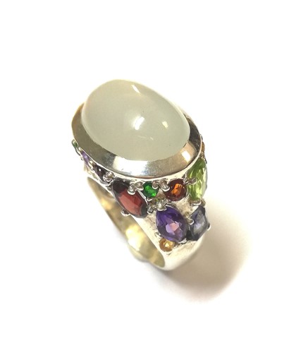 Lot 17 - A modern moonstone and gem set statement ring