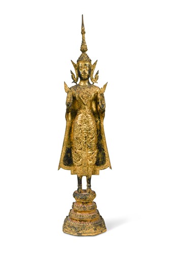 Lot 97 - A standing gilt Buddha, Rattanakosin, circa 1850