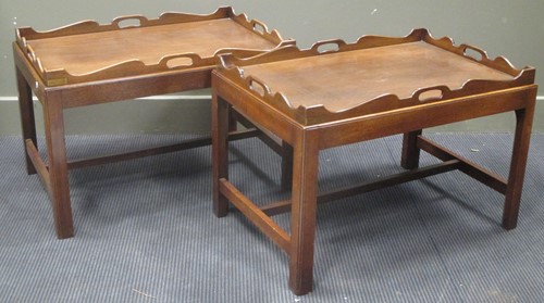 Lot 415 - A pair of reproduction mahogany trays on stands