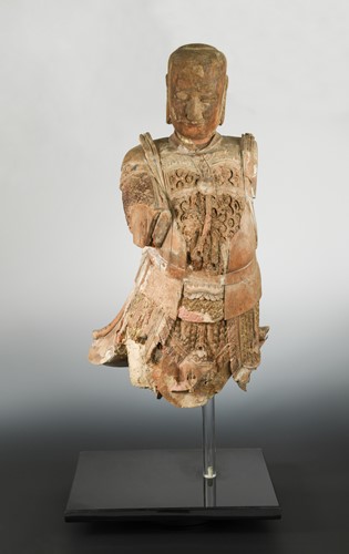 Lot 121 - A carved and painted wood head and torso of Wudi, god of war, probably late Ming Dynasty