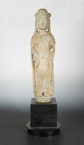 Lot 139 - A Chinese grey stone standing figure of Guanyin, in Sui Dynasty style