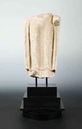 Lot 166 - A Chinese white marble figure of a Buddha, lower body only, Northern Qi style