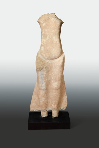 Lot 167 - A Chinese pale grey stone figure of a Buddha, torso and legs, Northern Qi Dynasty style