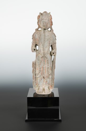 Lot 176 - A Chinese limestone standing figure of Avalokiteshvara, Northern Qi Dynasty style