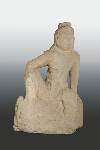 Lot 190 - A Chinese limestone standing figure of an enrobed Buddhist figure, in Wei Dynasty style